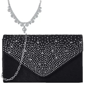 Luxury rhinestone evening bag with matching necklace set for women wedding party prom black