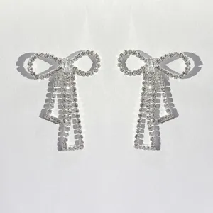 Schicke Kristall Schleife Quaste Ohrringe Glänzende Silber Elegante Ohrhänger Damen