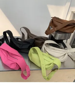 Women soft pleated crossbody bag casual wide strap shoulder dumpling bag multiple colors