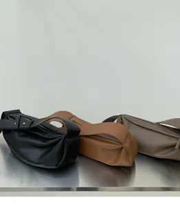 Soft faux leather pleated crossbody bag detail, stylish wide strap casual shoulder bag.