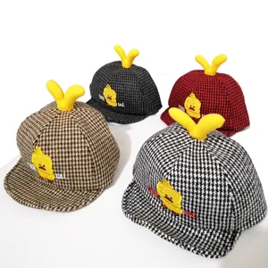 Kids Winter Warm Knit Hat Cute Cartoon Duck Ear Decoration Houndstooth Toddler Baby Beanie Cap Infant Accessories