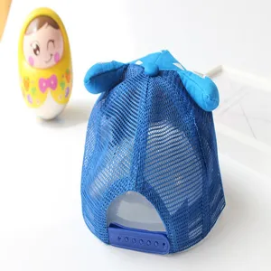 Kids mesh baseball cap cute horn summer sun hat breathable adjustable toddler cap blue
