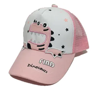 Cute pink cartoon dinosaur children baseball cap summer breathable mesh sun protection hat.