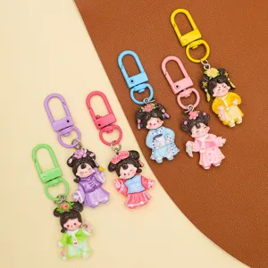 Cute cartoon ancient style resin girl keychain DIY crafts phone case pendant decoration set