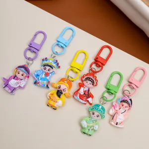 Chinese Traditional Opera Figure Resin Keychain Cute Cartoon Bag Pendant Couple Key Chain Schoolbag Decoration
