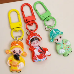 Chinese opera character keychain cute bag charm accessory set of three colorful keyring pendants