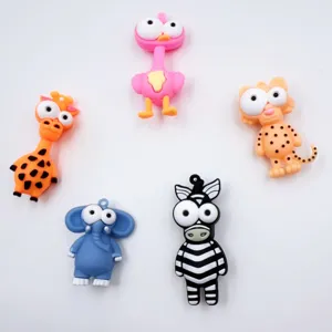 Cute cartoon big-eye animal keychain pendants featuring giraffe, zebra and elephant designs.