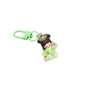 Cartoon ancient style girl resin keychain DIY phone case accessory cute green pendant