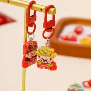 Cute Chinese God of Wealth resin charms for DIY keychains, phone cases and festive crafts.