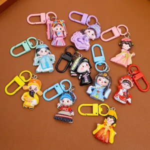 Chinese style opera character keychains cute cartoon bag charms colorful resin gifts