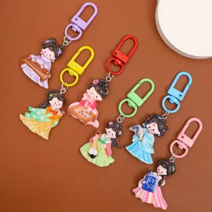 Chinese Style Cartoon Character Resin Keychain Cute Traditional Culture Bag Pendant Car Hanging Ornament Gift