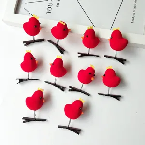 Jolies pinces à cheveux à ressort poussin rouge pour enfants, barrettes en peluche adorables.