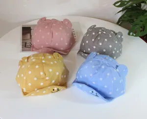 Cute baby baseball cap with polka dots, cute little ears and smile embroidery, soft brim hat.