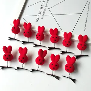 Pinces à cheveux ressort lapin peluche rouge accessoires mignons pour enfants femmes 12pcs
