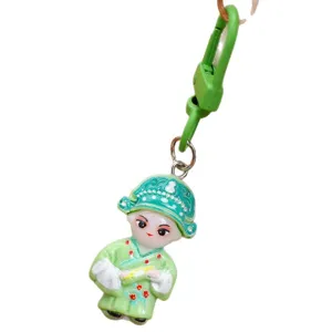 Chinese opera character keychain cute green cartoon bag pendant backpack charm accessory
