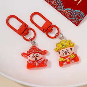 Chinese New Year God of Wealth resin keychain pendant cute cartoon DIY phone case decor accessories charm gift