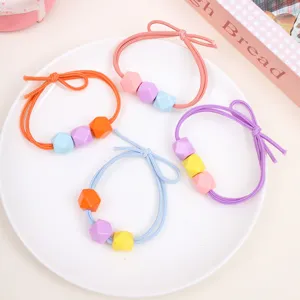Cute candy color geometric bead hair ties set, sweet elastic hair ropes for kids and girls daily.
