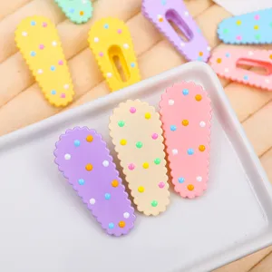 Cute pastel polka dot acrylic hair clips sweet candy color side hair pins for girls