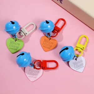 Cute colorful heart bell keychain metal bag accessory stylish sweet pendant keyring