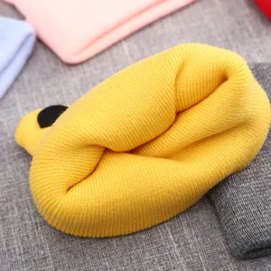 Cute infant knitted beanie winter warm baby hat soft toddler wool cap yellow color