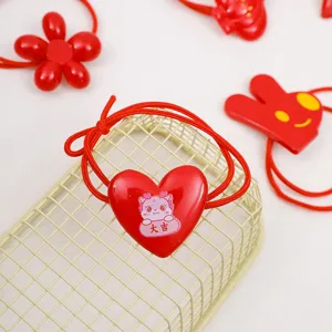 Acrylic cute hair rope red heart design high elasticity rubber band hair accessory for women girls