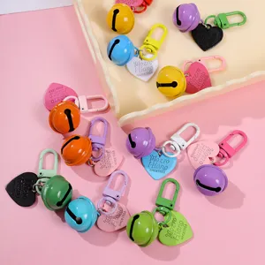 Colorful painted heart bell keychain cute pendant metal accessory for bag phone case