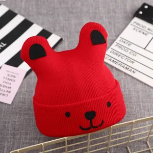 Cute baby winter knit hat with bear ears, warm fleece beanie for infant newborn toddler boys girls.