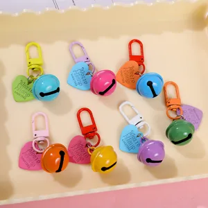 Colorful enamel heart bell keychain pendant cute accessory for phone case bag and airpods
