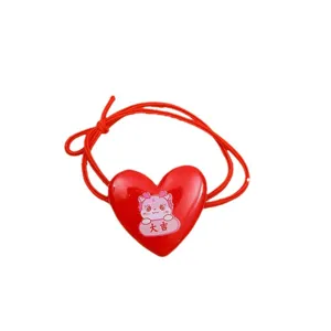Red Heart Acrylic Hair Tie Cute Cartoon Hair Rope High Elastic Rubber Band for Women
