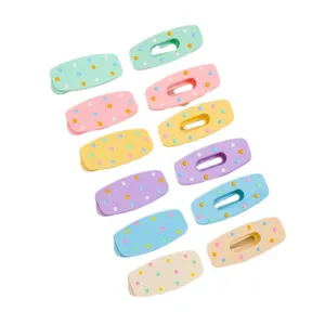 Cute macaron color polka dot duckbill hair clips set sweet styling accessories for girls.