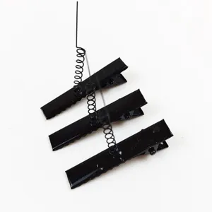 Close-up detail view of black metal spring hair clips featuring stylish creative design.