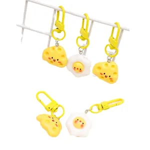 Cute cheese and fried egg keychains, simulation food cute bag pendant charms for couples.