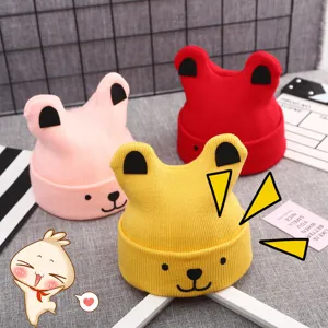 Infant Baby Warm Knit Hat Cute Cartoon Bear Embroidery Ear Protection Winter Beanie Cap Toddler Accessories