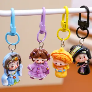 Cute ethnic style resin cartoon girl keychain diy charm accessories lovely pendant ornaments