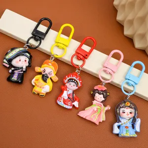 Cute ethnic style girl resin cartoon keychains set, DIY cream glue accessories and bag charms.
