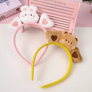 Cute plush animal headband set with lovely rabbit and bear ears for daily makeup washing.