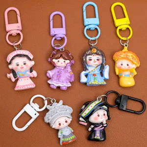 Cute ethnic style girl resin cartoon keychain DIY accessories multi-color bag pendant