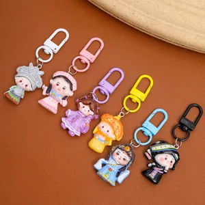 Cute ethnic style cartoon girl resin keychain charms DIY accessories set for bags keys