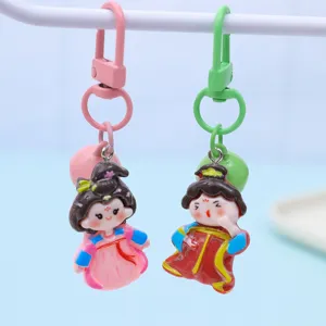 Cute Chinese traditional Tang style princess keychain with small bell resin pendant