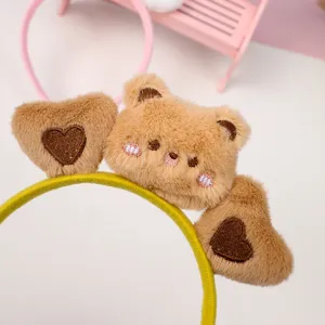 Cute plush bear and heart headband for daily makeup washing face sweet hair accessories