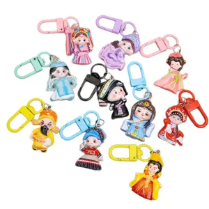 Cute ethnic style resin girl keychains cute cartoon DIY accessories colorful bag pendants