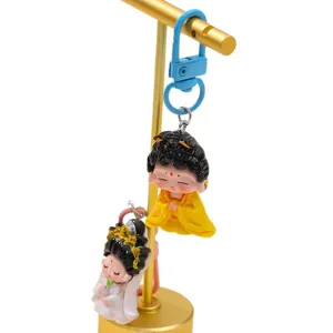 Version Q style chinois mignon dessin animé résine figurine porte-clés bricolage charme artisanal