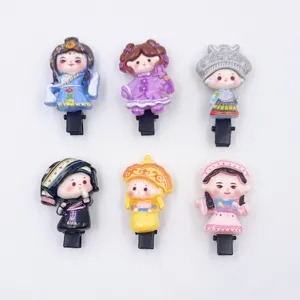 Set of 6 cute ethnic style cartoon character hair clips, fashionable sweet hair accessories.