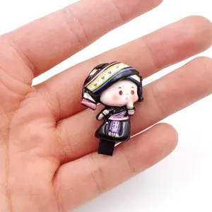 Cute ethnic style cartoon character hairpin accessory, resin fashion hair clip gift for kids.