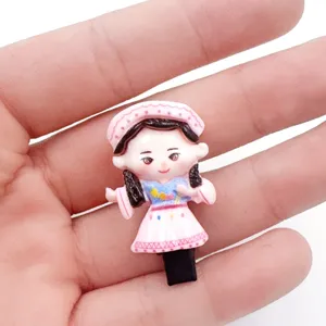 Cute Chinese style ethnic cartoon girl hair clip accessory detail view cute student gift