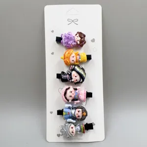 Cute Chinese style cartoon character hair clips set featuring six unique resin duckbill hairpins.