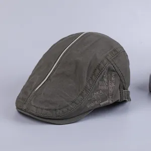 Men's cotton ivy cap retro flat cap casual duckbill hat with side embroidery detailing