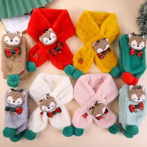 Kids Winter Warm Scarf Cute Cartoon Elk Pom-Pom Imitation Rabbit Plush Neck Warmer Christmas Children Soft Scarves