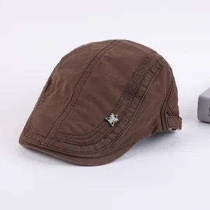 Stylish mens brown cotton flat cap casual ivy beret hat for spring and autumn daily wear.