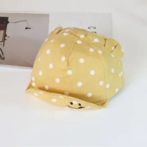 Cute yellow polka dot baby baseball cap with cute ears and smile brim for infants kids.